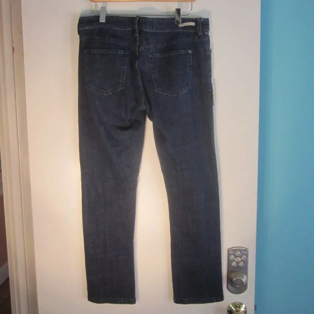 Anthropologie Pilcro Floral Sequin BOHO Slim Boyfriend Jeans Blue Denim Size 28